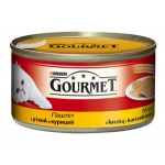 Gourmet (Гурме) Консервований повнораціонний корм для дорослих котів. Паштет з качкою та куркою.